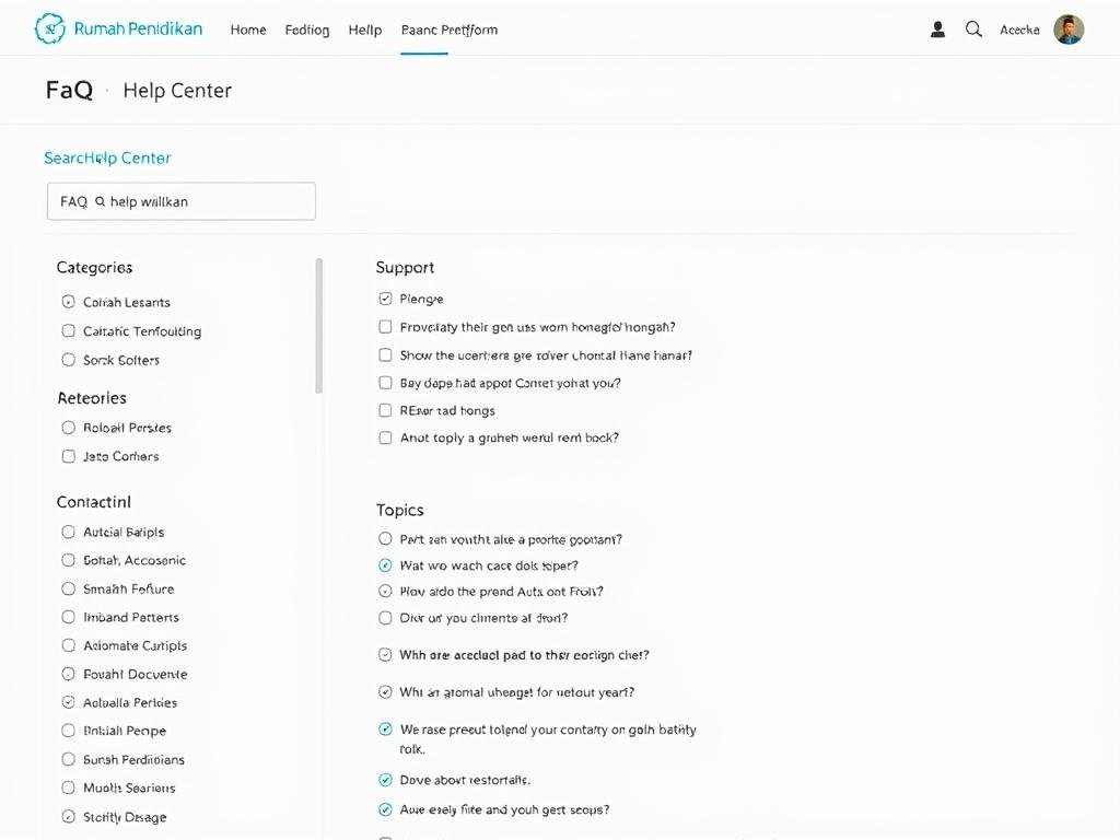 Tampilan FAQ dan pusat bantuan dalam platform Rumah Pendidikan